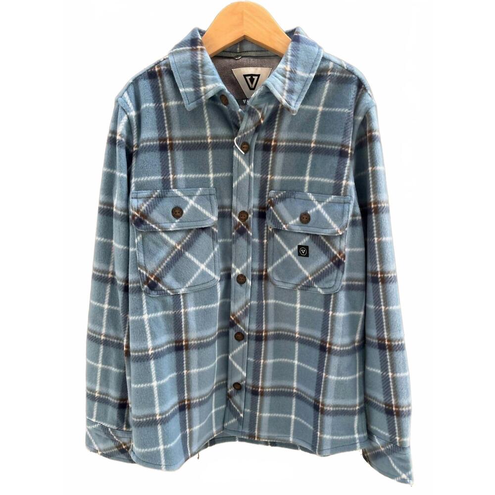 NEW VISSLA boy's eco-zy long sleeve polar flannel shirt in dusk